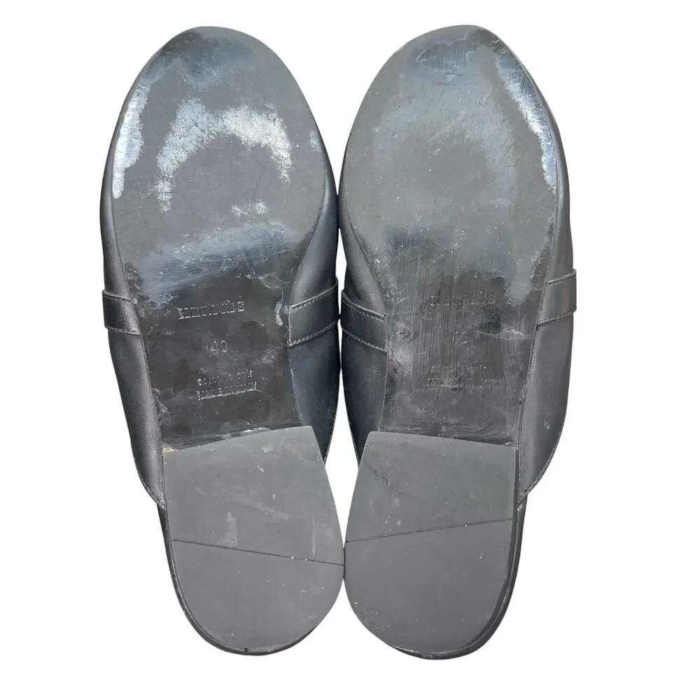 Hermes Oz Mules Black Leather Silver Kelly Buckle Slip On Mules Size 40 US 10